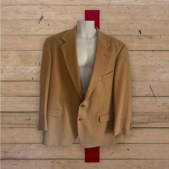 Wimbledon By Racquet Club Men's  Blazer Beige Camel Hair Lined Notch sz. 46r - Picture 1 of 11